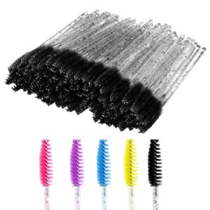 200 pcs disposable crystal eyelash mascara brushes wands for eye lash extension, eyebrow and makeup (black)