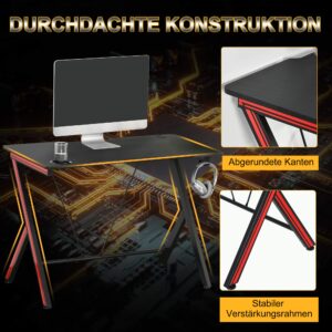 HOMCOM 41 inch Gaming Computer Desk, Home Office Gamer Table Workstation with Cup Holder, Headphone Hook, Cable Management, Carbon Fiber Surface