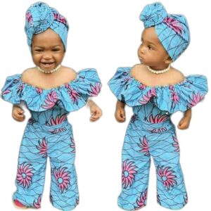 shan-s newborn infant toddler jumpsuit overalls kids baby girls off shoulder dashiki african romper + headband outfit