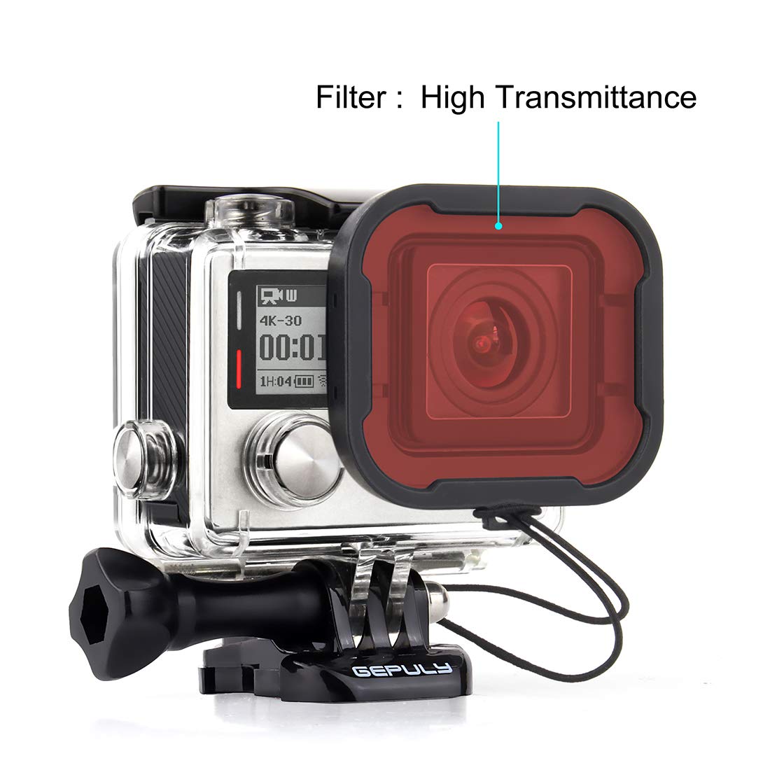 GEPULY Standard Waterproof Housing Case with Dive Filters for GoPro Hero 4, Hero 3+, Hero3 Action Cameras - 131 ft (40M) Underwater Photography - with Red, Light Red, Magenta Filters