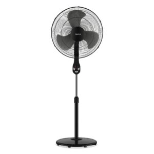 pelonis 18" quiet oscillating pedestal fan with led display, remote control, 3 speeds and modes, 7.5h programmed timer for home and office, glossy black