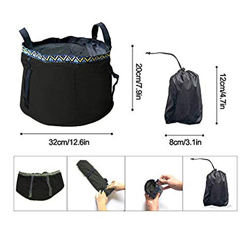 12L Portable Folding Wash Basin, Lightweight and Durable Compact Collapsible Foldable Water Bucket Container for Camping Hiking Fishing Travelling etc. (Black)