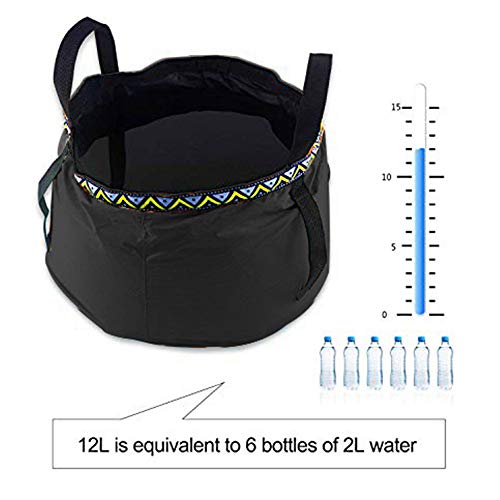 12L Portable Folding Wash Basin, Lightweight and Durable Compact Collapsible Foldable Water Bucket Container for Camping Hiking Fishing Travelling etc. (Black)