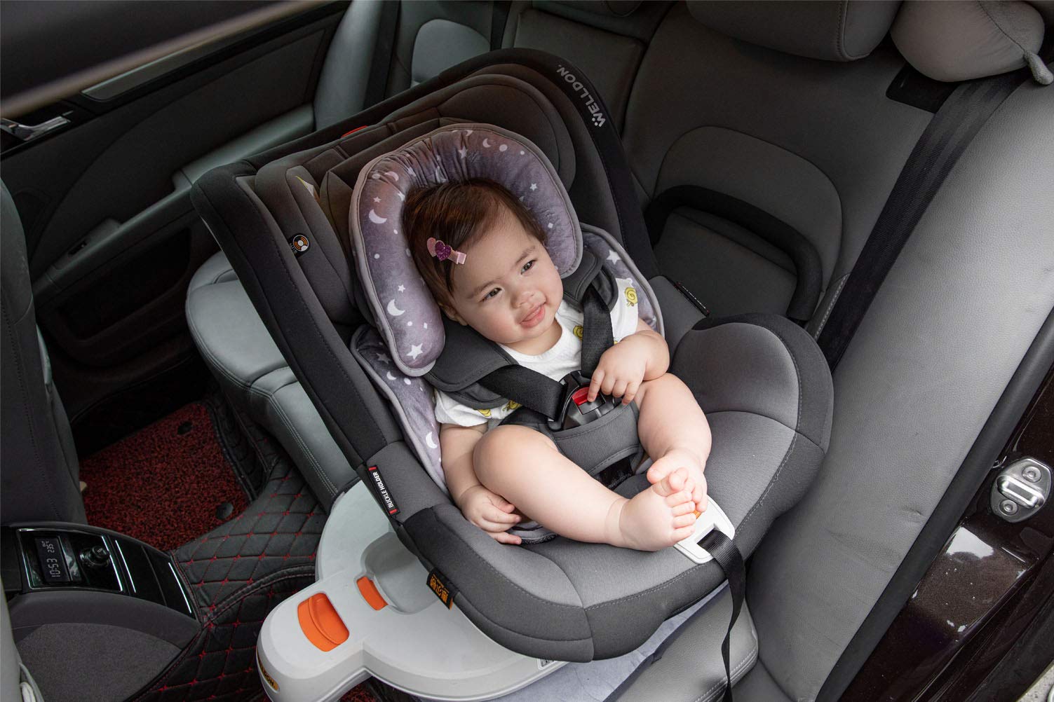 Long-Ci Baby Car Seat Pad Reversible with Head Neck Body Support for Stroller in Velvet Star