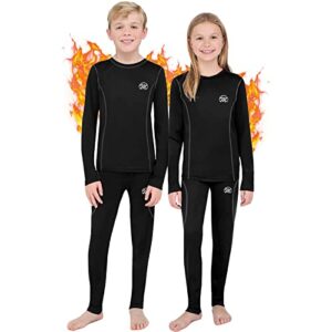 meetwee kids thermal underwear set unisex base layer boys girls fleece lined long johns black