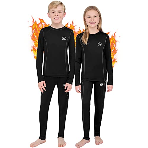 MEETWEE Kids Thermal Underwear Set Unisex Base Layer Boys Girls Fleece Lined Long Johns Black