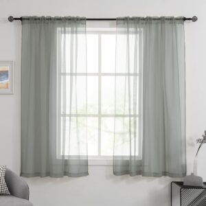 HUTO Sage Grey Sheer Curtains 54 inches Long for Bedroom Top Rod Pocket Sheer Window Panels Curtains for Nursery Living Room 52 by 54 Inch Length Set of 2