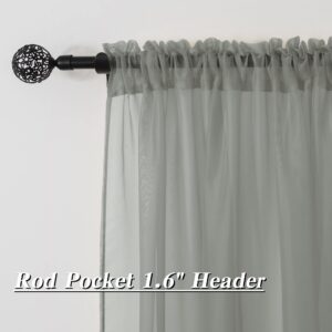 HUTO Sage Grey Sheer Curtains 54 inches Long for Bedroom Top Rod Pocket Sheer Window Panels Curtains for Nursery Living Room 52 by 54 Inch Length Set of 2