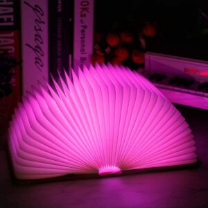 8 colors folding book lamp, upgraded version portable book lights, novelty lamp led paper lantern with usb rechargeable creative gift night light, home decor for family girlfriend(8.5x6.3x0.9in)