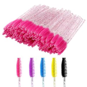 200 pcs disposable crystal eyelash mascara brushes wands for eye lash extension, eyebrow and makeup (pink)