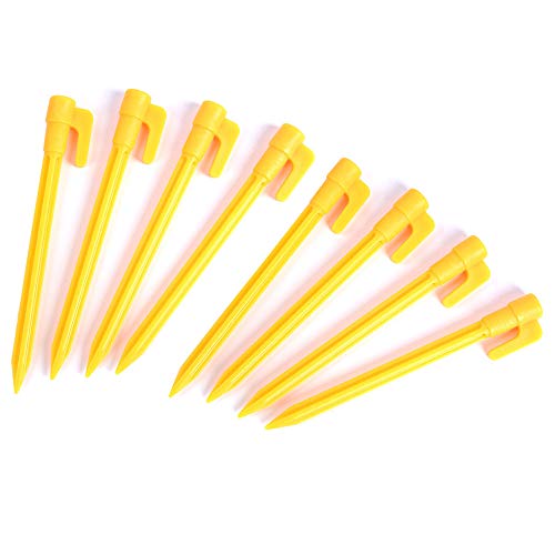 PZRT 8pcs Outdoor Camping Tent Stakes Pegs Pins Trip Plastic Tent Nails Yellow Tent Accessories