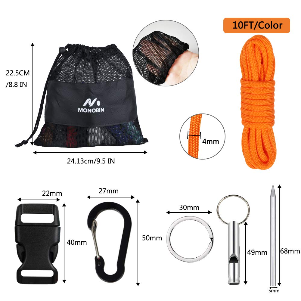 MONOBIN Paracord Combo Kits - 550 Type III Parachute Cord - Bracelet Crafting Kits, Survival Rope Making lanyards,Dog Collar,Bracelet