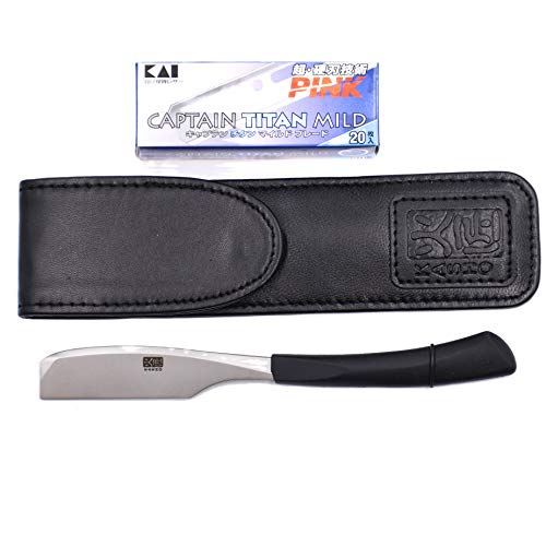 Kai Captain Japanese Straight Edge Barbering Razor with Leather Case & 20 Kai Captain Blades - Accepts Kai Captain or Feather Artist Club Razor Blades