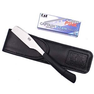 Kai Captain Japanese Straight Edge Barbering Razor with Leather Case & 20 Kai Captain Blades - Accepts Kai Captain or Feather Artist Club Razor Blades