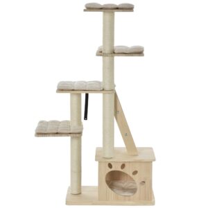 pawhut multi-level cat tree condo tower with sisal-covered scratching post, activities for kittens & soft cushion luxury