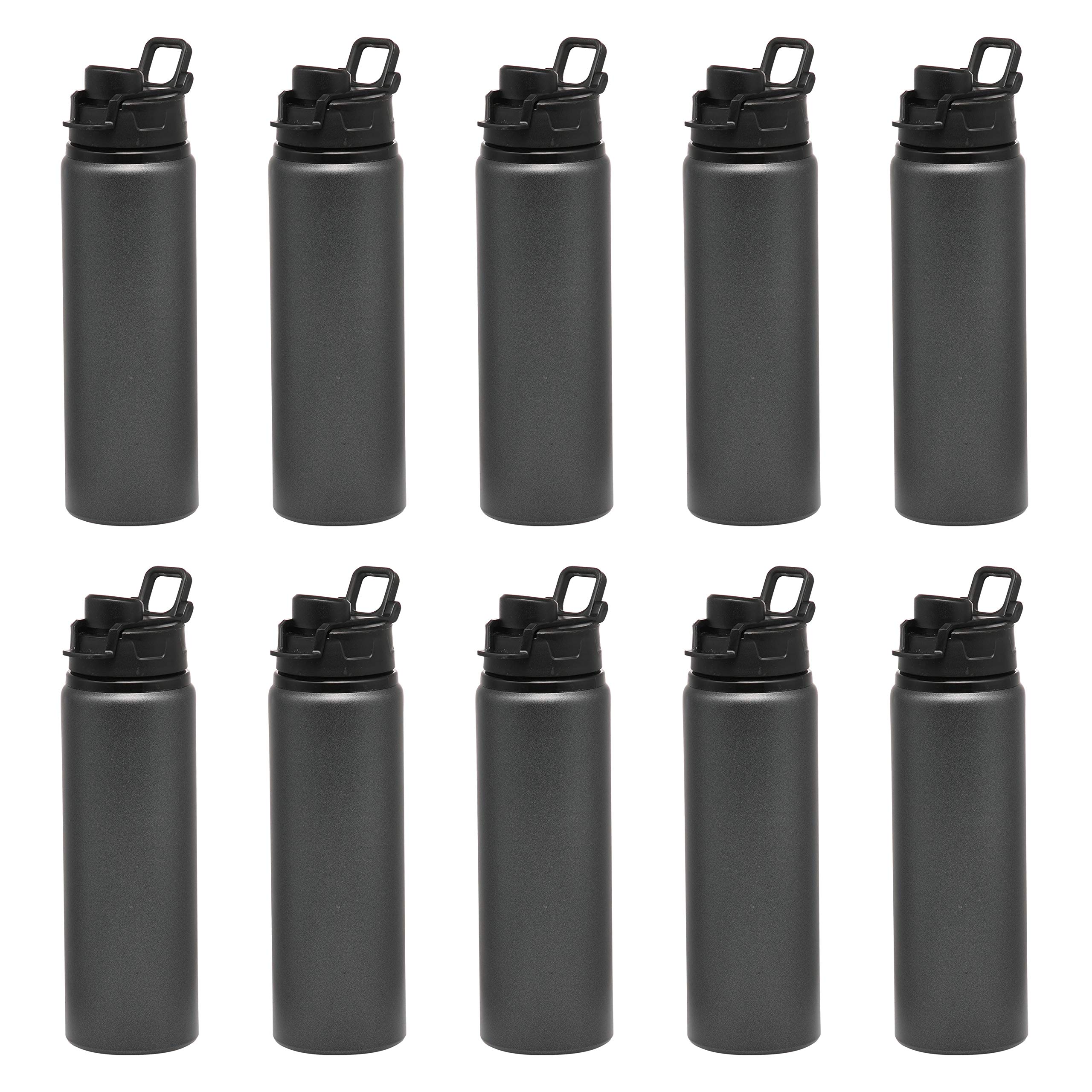 DISCOUNT PROMOS Aluminum Water Bottles with Snap Lids 25 oz. Set of 10, Bulk Pack - Reusable, Great for Gym, Hiking, Cycling, For School - Charcoal