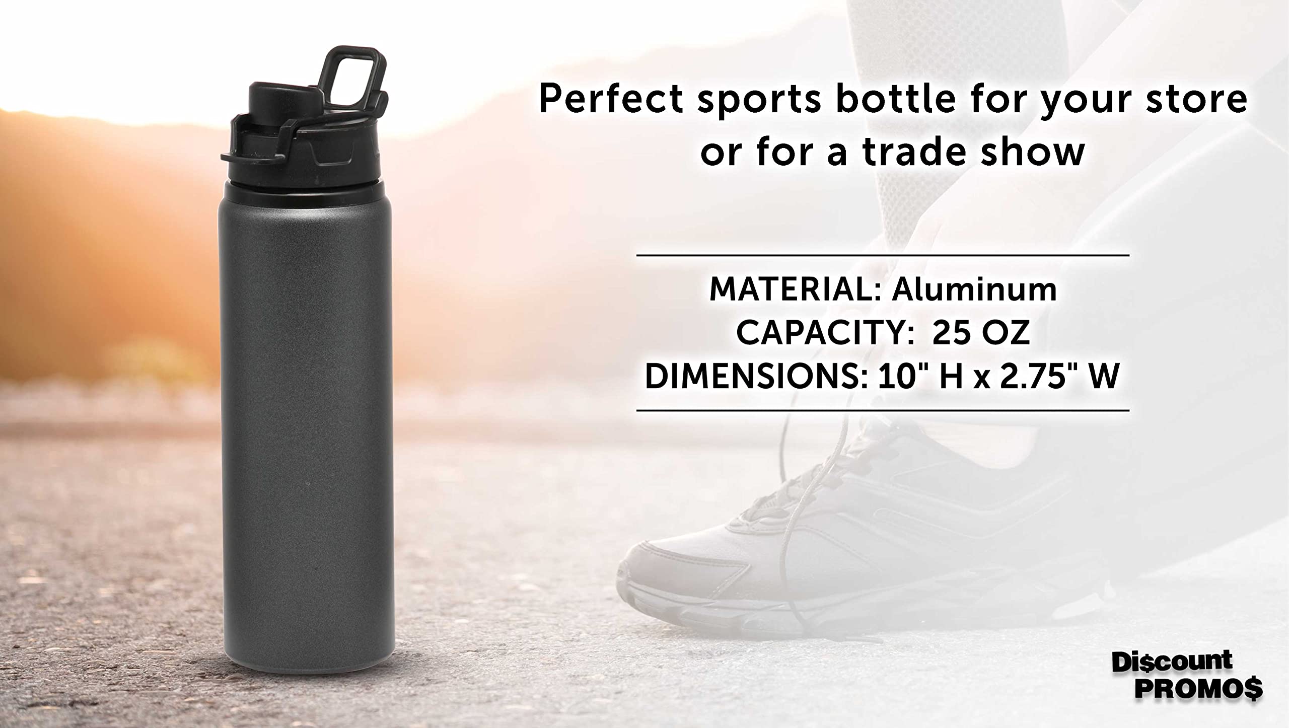 DISCOUNT PROMOS Aluminum Water Bottles with Snap Lids 25 oz. Set of 10, Bulk Pack - Reusable, Great for Gym, Hiking, Cycling, For School - Charcoal