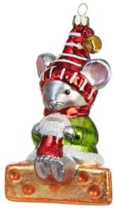 onholiday glass mouse sitting on cheese christmas tree ornament