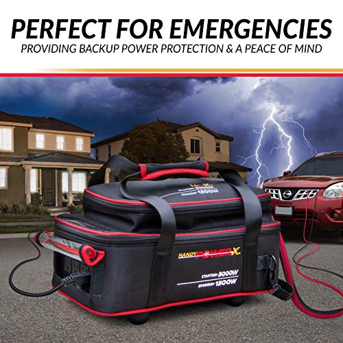 Handy Power X 1500 Watt Car Power Inverter, Connects to Vehicle for Emergency Back-up Power, 4 x 110V AC Outlets, 1 x USB Port (4.2A Total Output), Weather Resistant & Heavy Duty Bag, Includes Cables