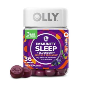 olly sleep immunity melatonin gummy, vitamin c, zinc, echinacea, 3mg melatonin, immune and sleep support, berry - 36