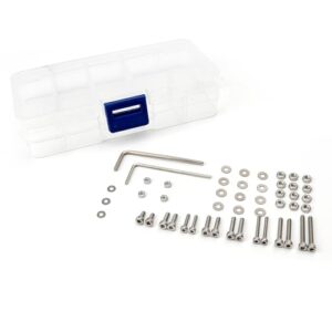 50pcs/set universal turntable headshell cartridge mounting: stainless steel hex socket head screws, bolts, nuts, metal washers & wrenches - assortment kit in a mixed boxed case - for phonograph parts