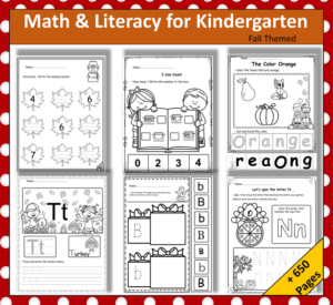 math and literacy for kindergarten : +650 worksheets fall themed