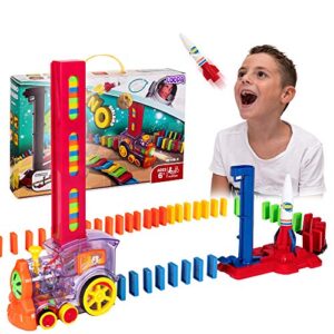 domino train set - dominoes for kids, domino train toy machine - prepares your domino rally experience automatically for boys and girls age 3-8