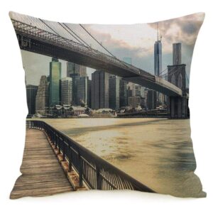 Throw Pillow Cover Seaport Water New Financial York City Travel Binoculars Parks Outdoor View HDR Urban Empire East Soft Linen Decorative Pillows Cushion Cover for Couhc Bed 20x20 Inch