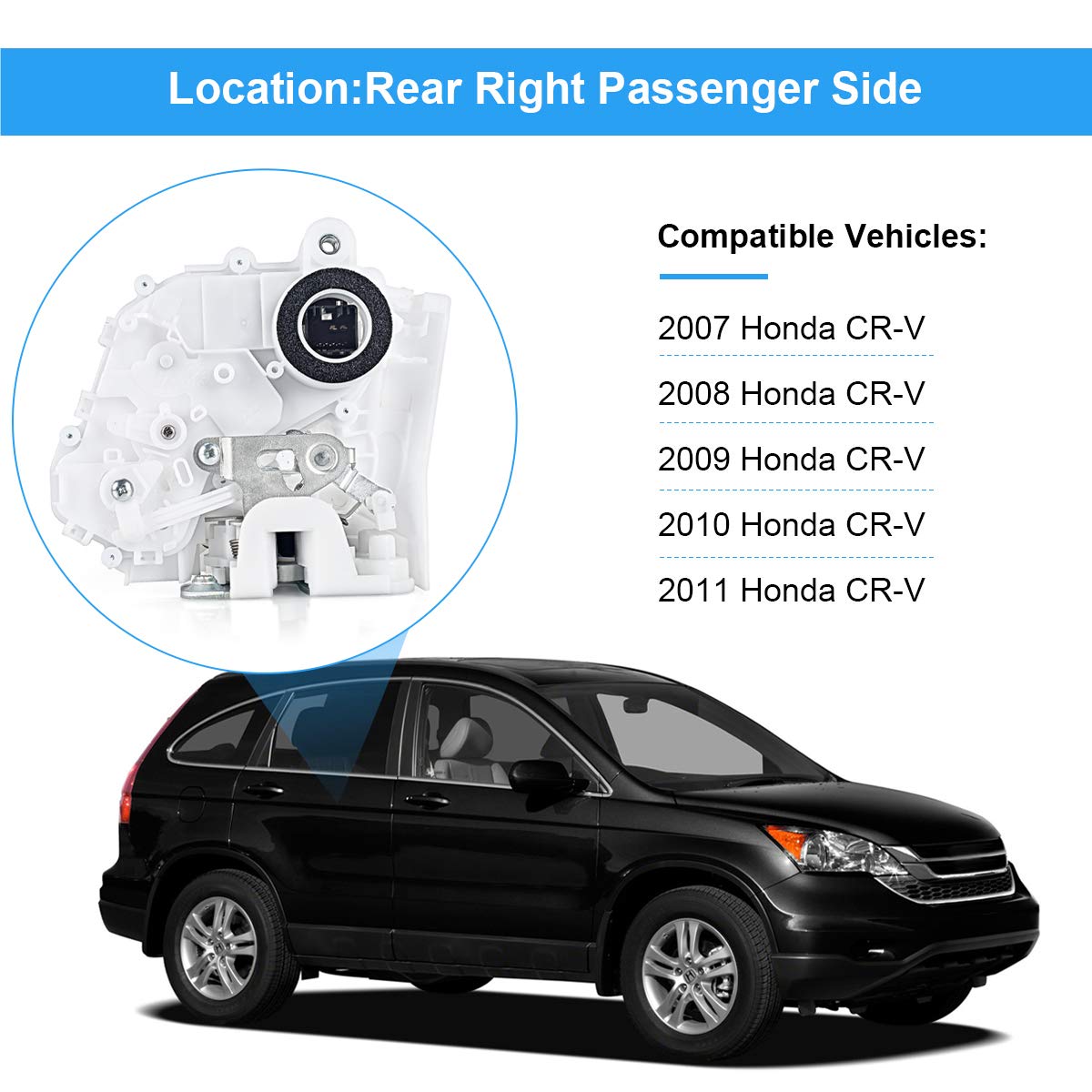 FAERSI Door Lock Latch Actuator Rear Right Passenger Side Replacement for 2007-2011 Honda CRV CR-V Replaces# 72610SWAA01, 72610-SWA-A01 Door Latch Lock Actuator