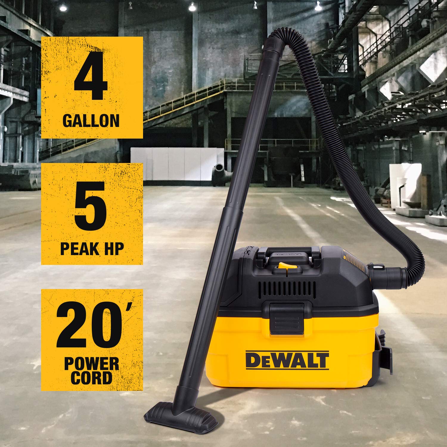 DEWALT DXV04T Portable 4 Gallon Wet/Dry Vaccum (Yellow) and Workshop Wet/Dry Vacs Vacuum Accessories