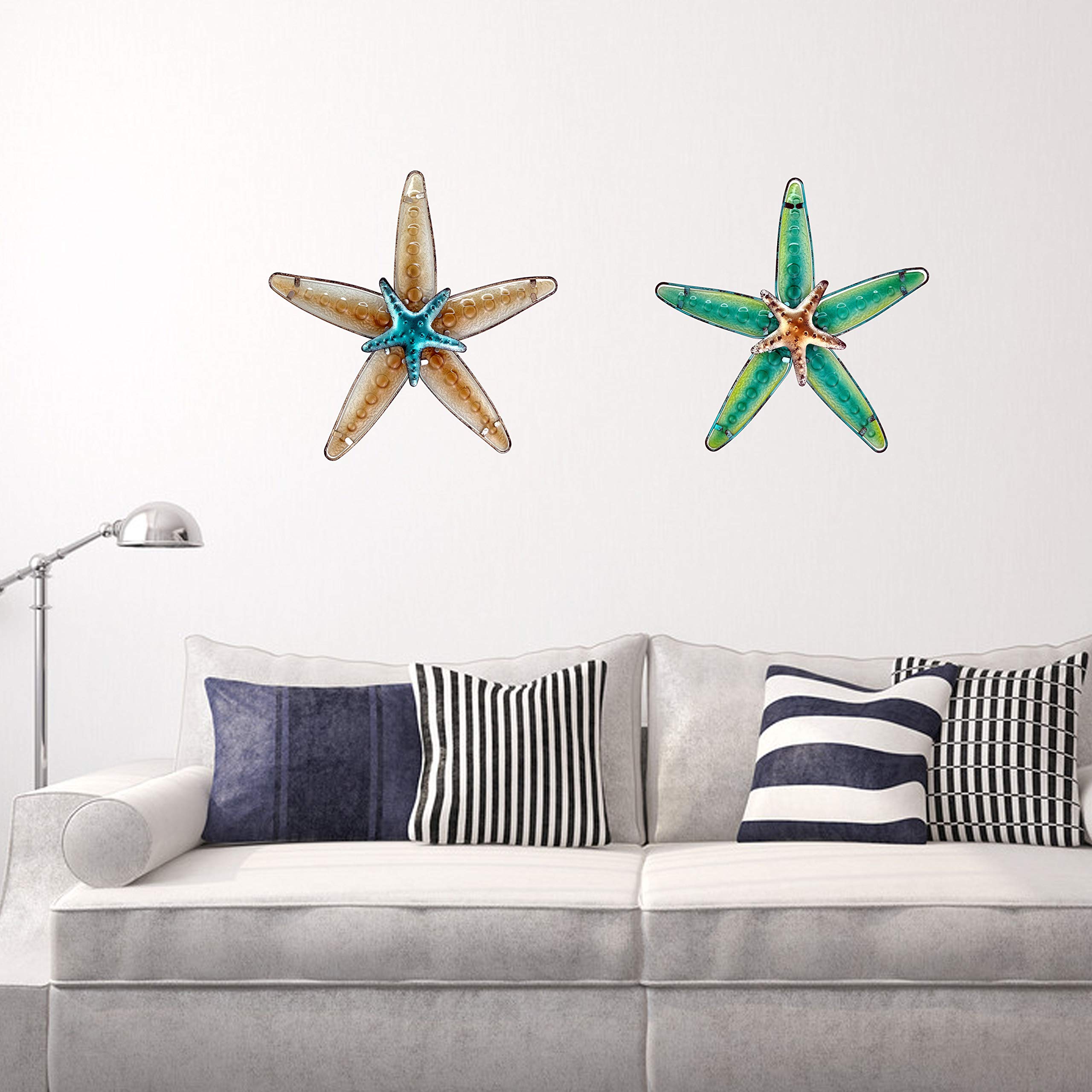 JOYBee Metal&Fused Glass Starfish Wall Art Decor,Sea Life Nautical Home Decor,Wall Art13.25inch*12.75inch, Decoration for Garden,Home,Patio,Kitchen,Bathroom, Coastal Decorations