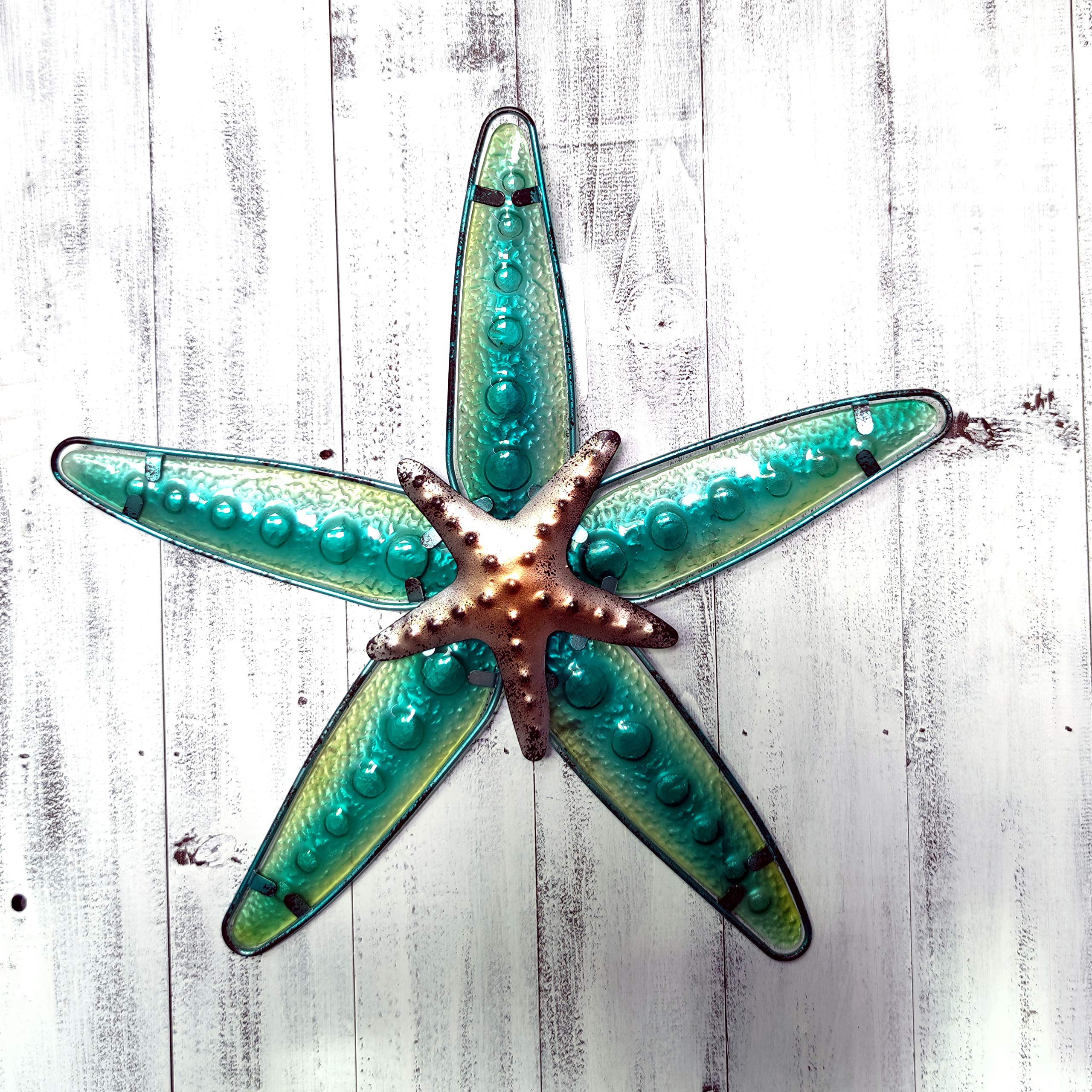 JOYBee Metal&Fused Glass Starfish Wall Art Decor,Sea Life Nautical Home Decor,Wall Art13.25inch*12.75inch, Decoration for Garden,Home,Patio,Kitchen,Bathroom, Coastal Decorations