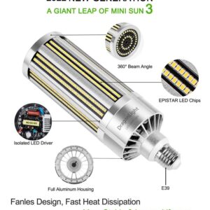 DragonLight 240W Commercial Grade Corn LED Light Bulb Fanless(1000 Watt MH/HPS Replacement) E39 Large Mogul Base LED Lamp 5000K Daylight 32,400Lumen