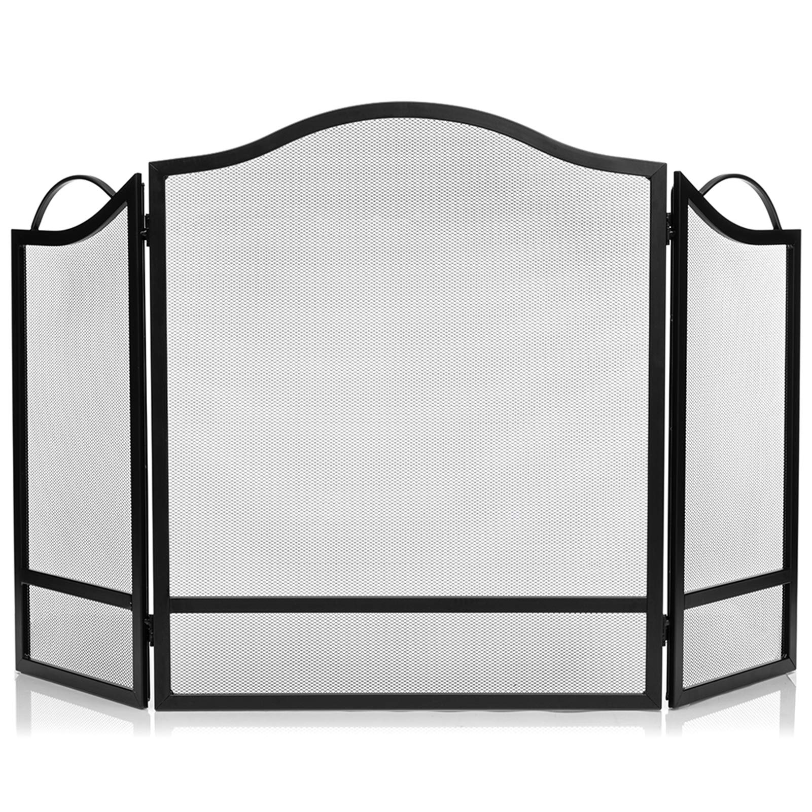 DOEWORKS 3 Panel Fireplace Screen Black Spark Guard Cover