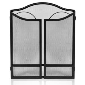 DOEWORKS 3 Panel Fireplace Screen Black Spark Guard Cover