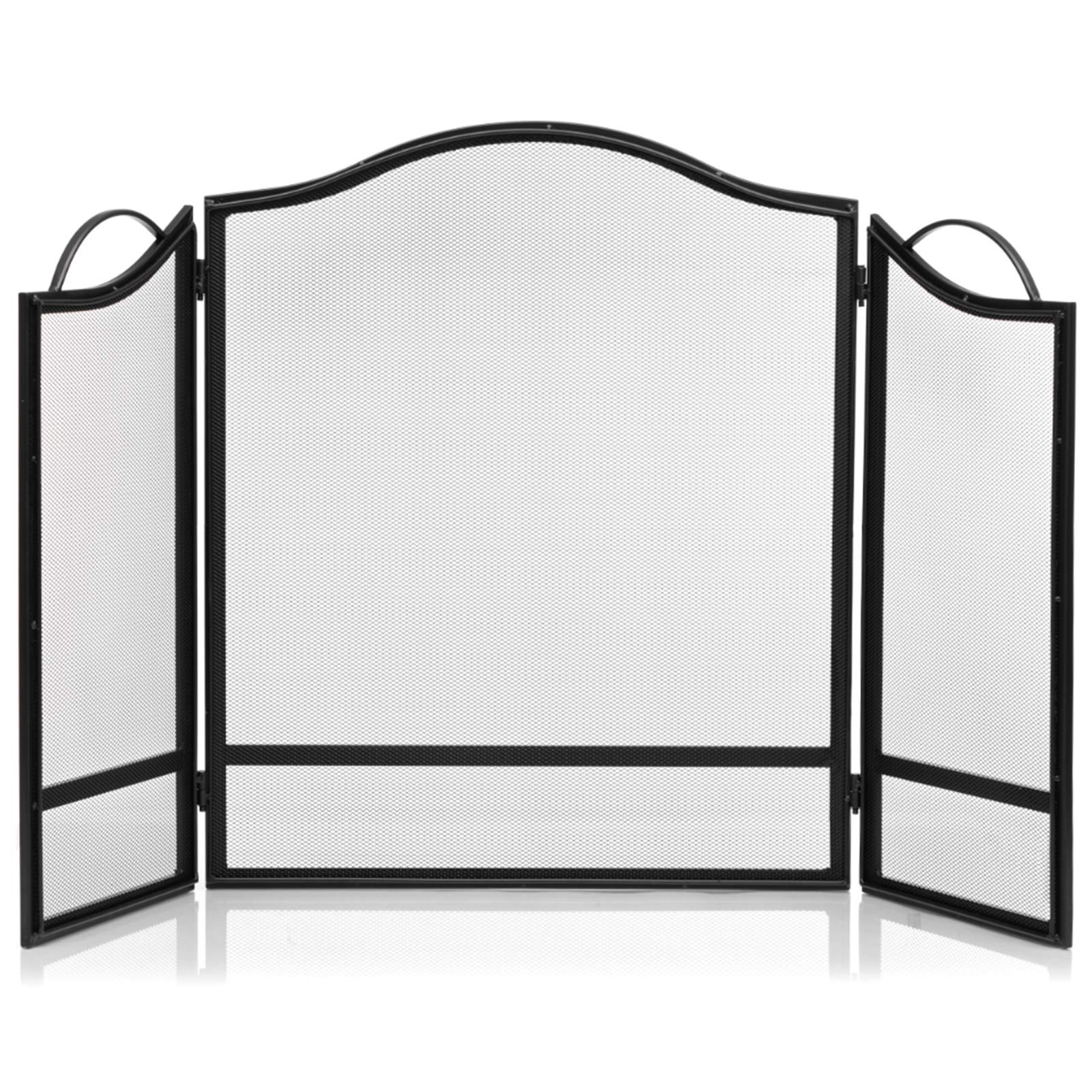 DOEWORKS 3 Panel Fireplace Screen Black Spark Guard Cover