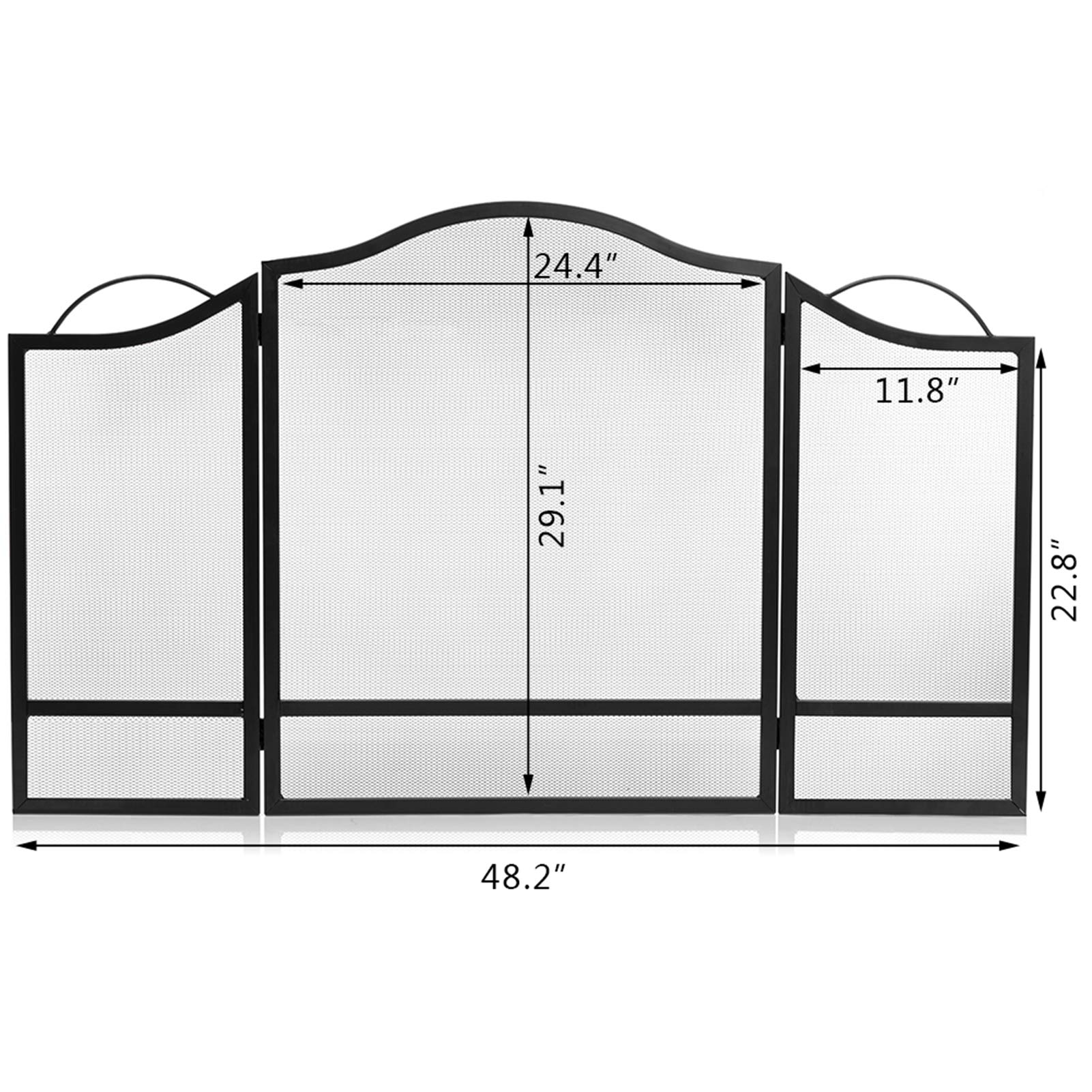 DOEWORKS 3 Panel Fireplace Screen Black Spark Guard Cover