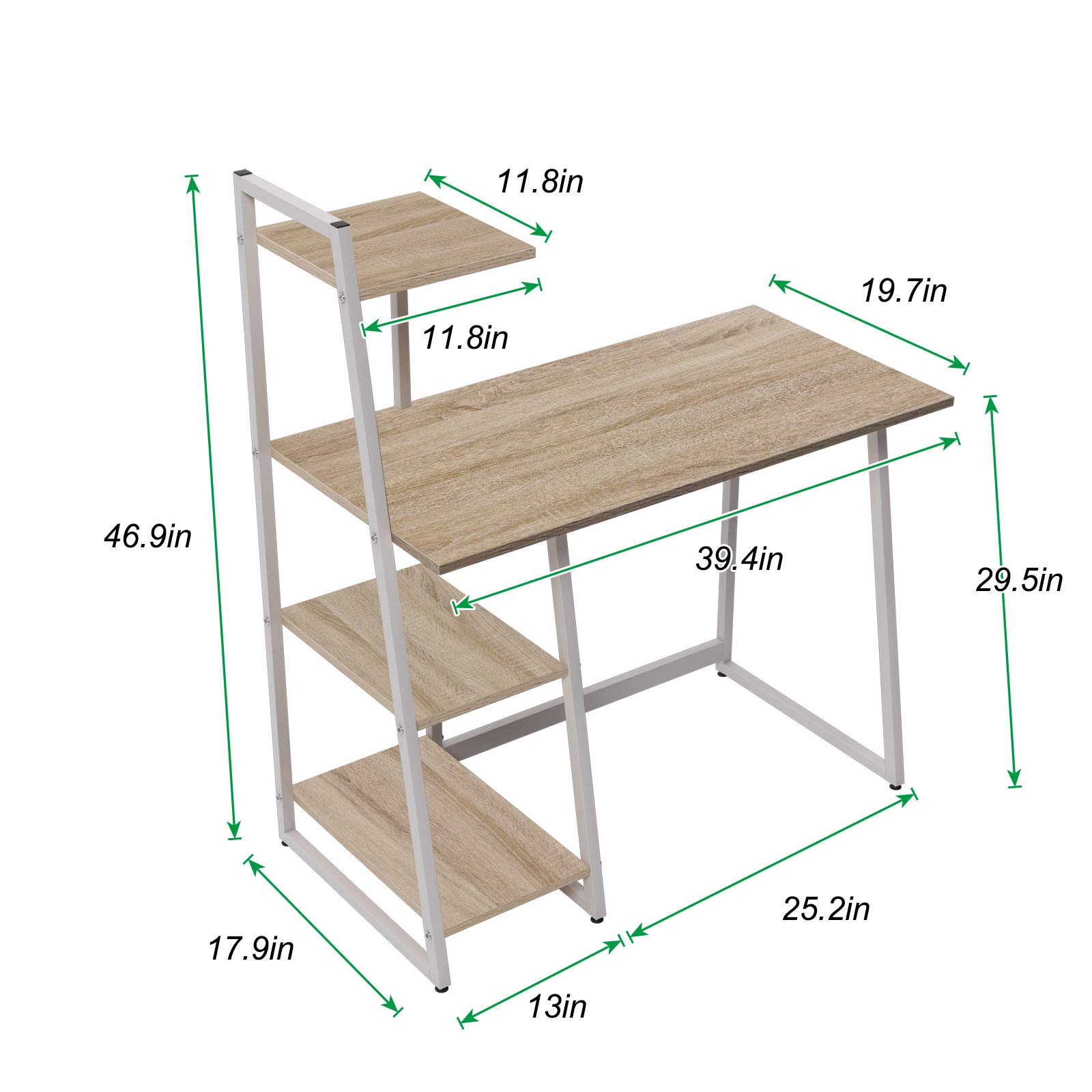 soges 39.4 Inch Home Office Desk Computer Desk Writing Desk with Open Shelves Study Table PC Worksation, White Oak JYB-05OK