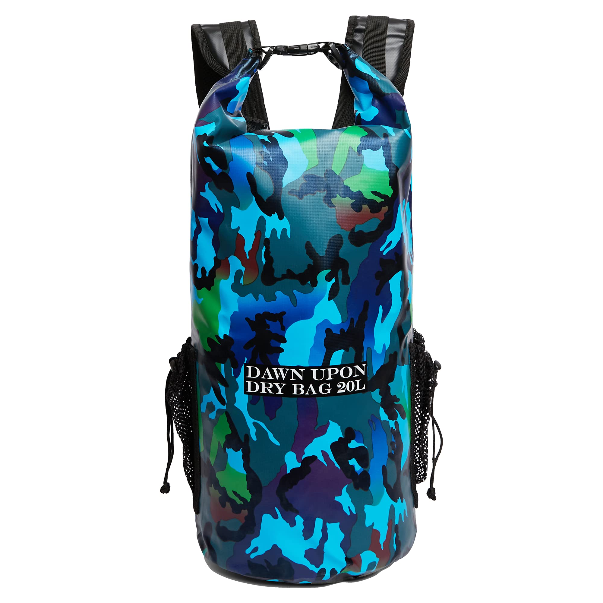 DAWN UPON Floating Dry Backpack – 20L Capacity – 2 Padded Straps! – 100% Waterproof Bag – Keeps Gear Dry – Perfect for Water Sports: Kayaking, Canoeing, Paddle-Boarding, Rafting & Boating- Camo Blue