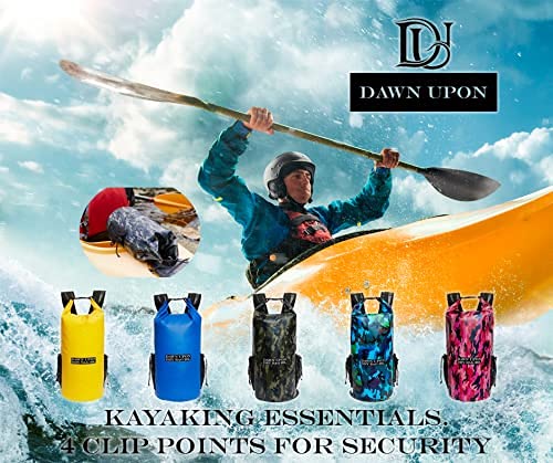 DAWN UPON Floating Dry Backpack – 20L Capacity – 2 Padded Straps! – 100% Waterproof Bag – Keeps Gear Dry – Perfect for Water Sports: Kayaking, Canoeing, Paddle-Boarding, Rafting & Boating- Camo Blue