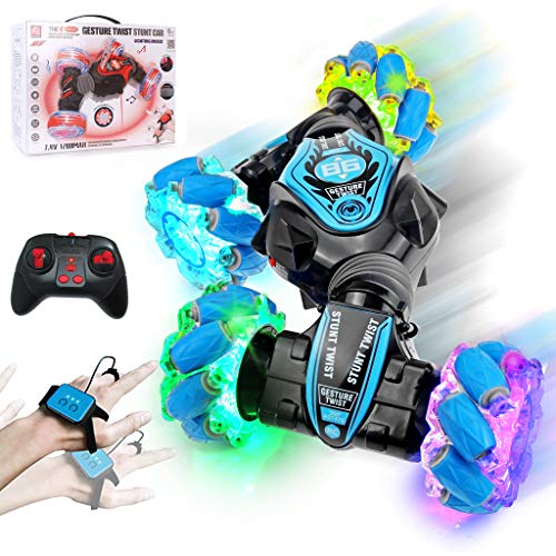 TANOKAY RC Stunt Car, 2.4GHz Remote Control + Gesture Sensing Monster Truck, Big Off Road Double Sided Racing Rock Crawler, Stunt Drift Rechargeable Vehicle for Kids & Adults