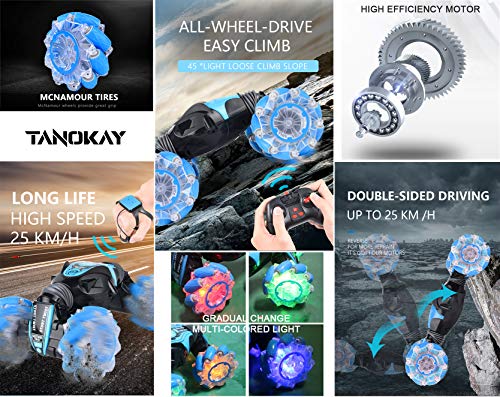TANOKAY RC Stunt Car, 2.4GHz Remote Control + Gesture Sensing Monster Truck, Big Off Road Double Sided Racing Rock Crawler, Stunt Drift Rechargeable Vehicle for Kids & Adults
