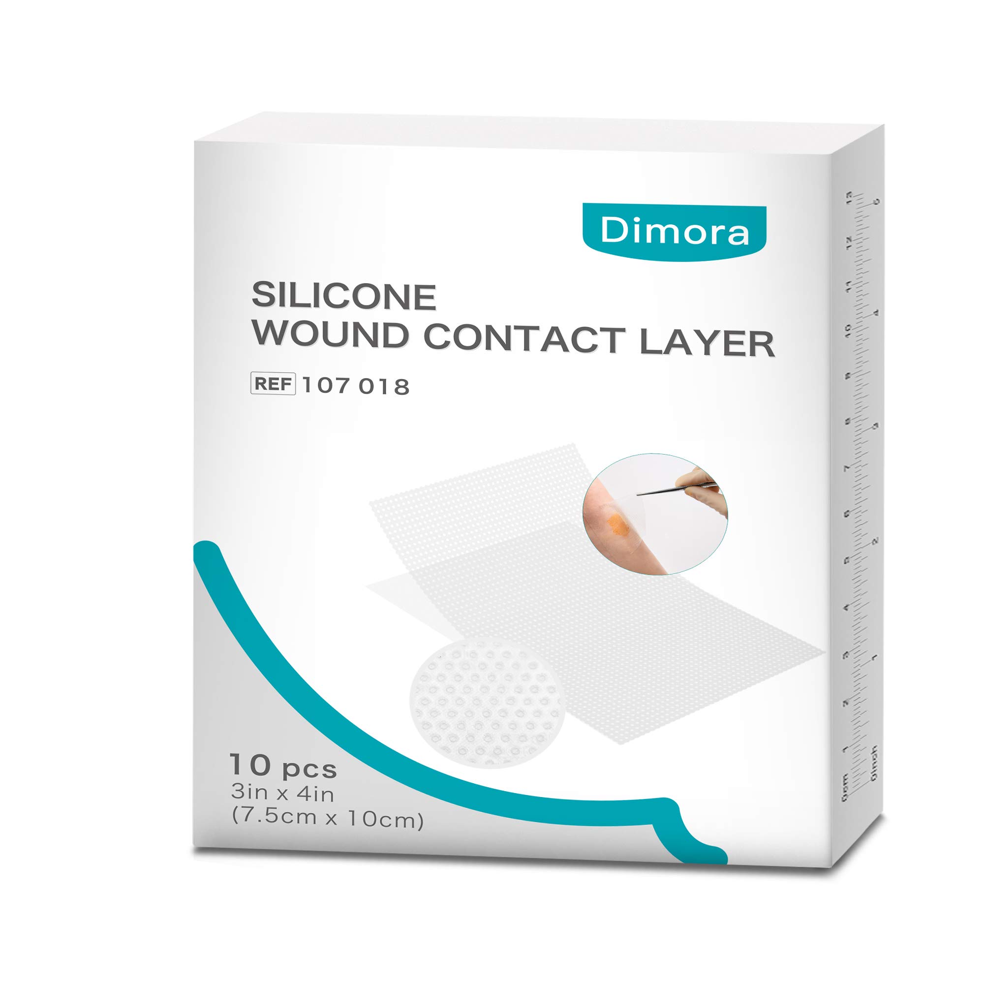 Dimora Silicone Wound Contact Layer, Non-adhering Dressing, Transparent Wound Dressing Pads, 3in x 4in (7.5cm x 10cm), 10 pcs