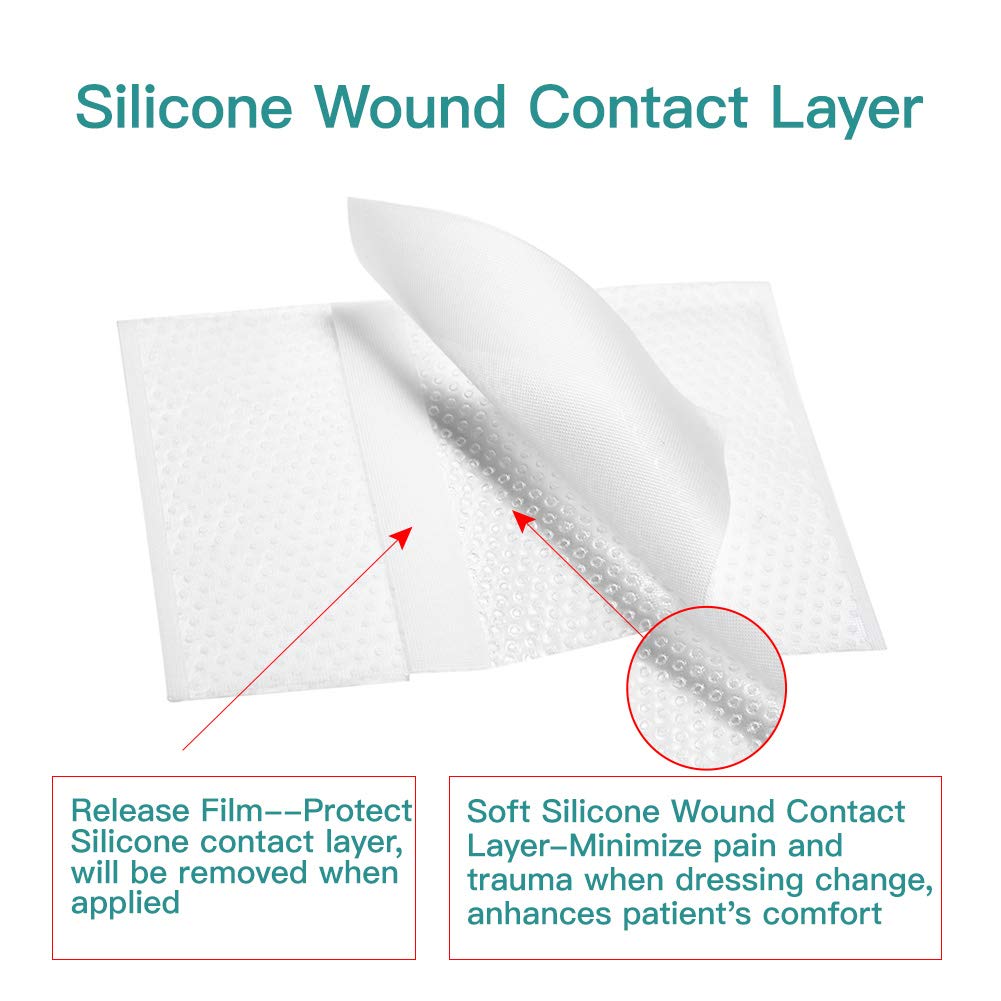 Dimora Silicone Wound Contact Layer, Non-adhering Dressing, Transparent Wound Dressing Pads, 3in x 4in (7.5cm x 10cm), 10 pcs