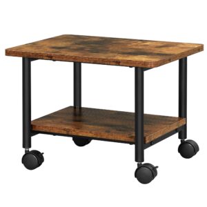 vasagle industrial under desk printer stand, 2-tier mobile machine cart with shelf, heavy duty storage rack for office and home, rustic brown and black uops002b01