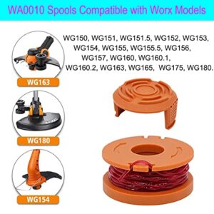 KAKO Replacement Spool for Worx Weed Eater String Wa0004, for Worx Trimmer Line Spools 10ft 0.065" Trimmer Line for Worx Wa0004 Replacement Spool Fit for Worx Trimmer Wa0004 Wa0010 (16 Spool+4 Cap)