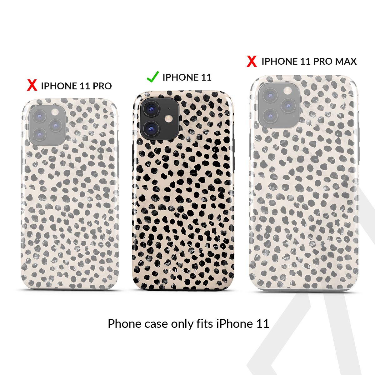 BURGA Phone Case Compatible with iPhone 11 - Hybrid 2-Layer Hard Shell + Silicone Protective Case -Black Polka Dots Pattern Nude Almond Latte - Scratch-Resistant Shockproof Cover