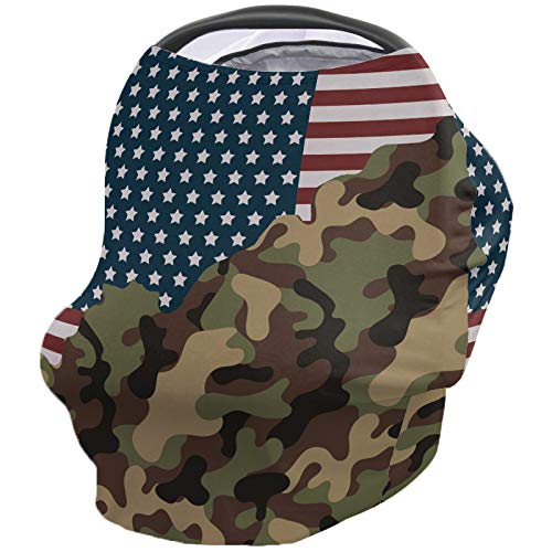 American Camouflage Baby Nursing Cover for Breastfeeding, USA Flag Camo Breathable Stretchy Nursing Scarf Carseat Canopy for Boys or Girls Stroller Car Seat Covers Stars and Stripes Independence Day