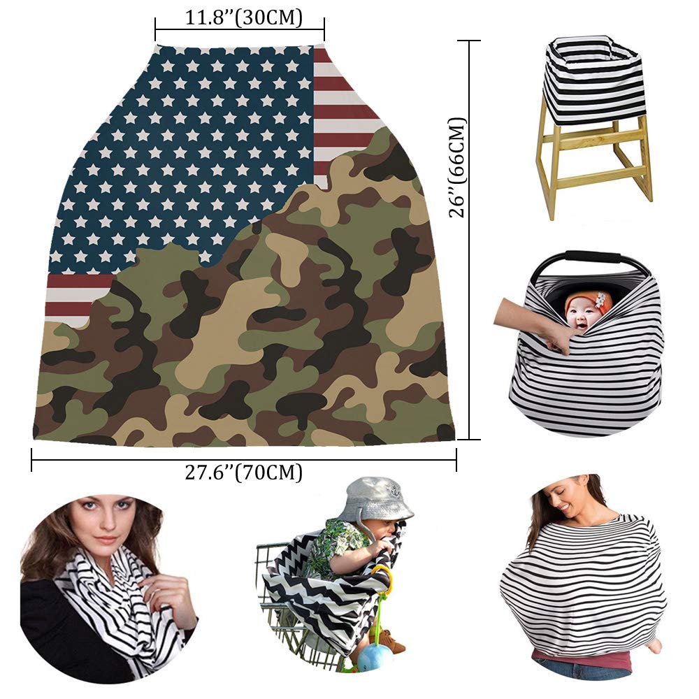 American Camouflage Baby Nursing Cover for Breastfeeding, USA Flag Camo Breathable Stretchy Nursing Scarf Carseat Canopy for Boys or Girls Stroller Car Seat Covers Stars and Stripes Independence Day