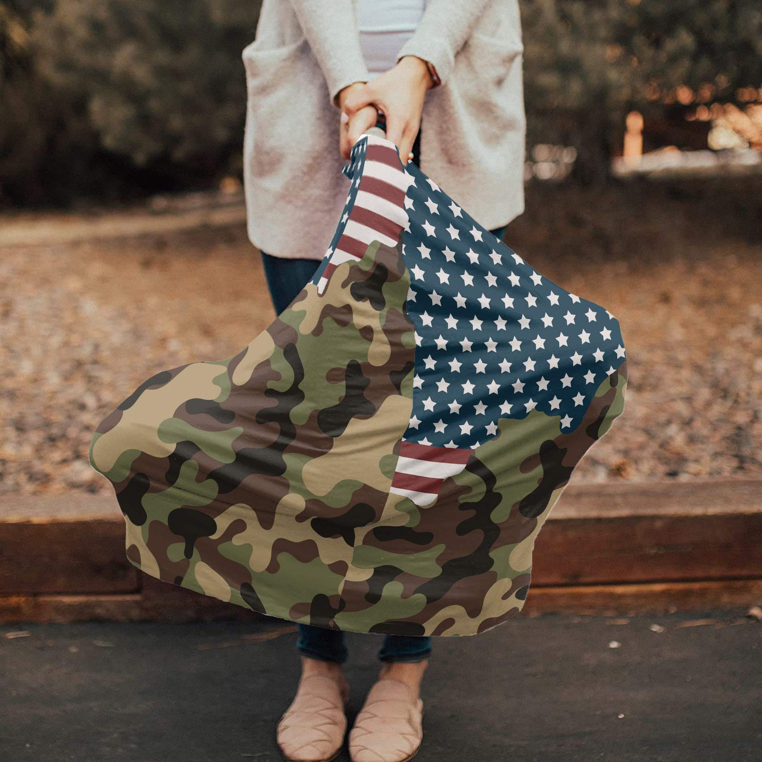 American Camouflage Baby Nursing Cover for Breastfeeding, USA Flag Camo Breathable Stretchy Nursing Scarf Carseat Canopy for Boys or Girls Stroller Car Seat Covers Stars and Stripes Independence Day